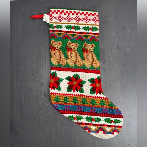 Christmas stocking embroidered handmade Teddy bears - Picture 2 of 6